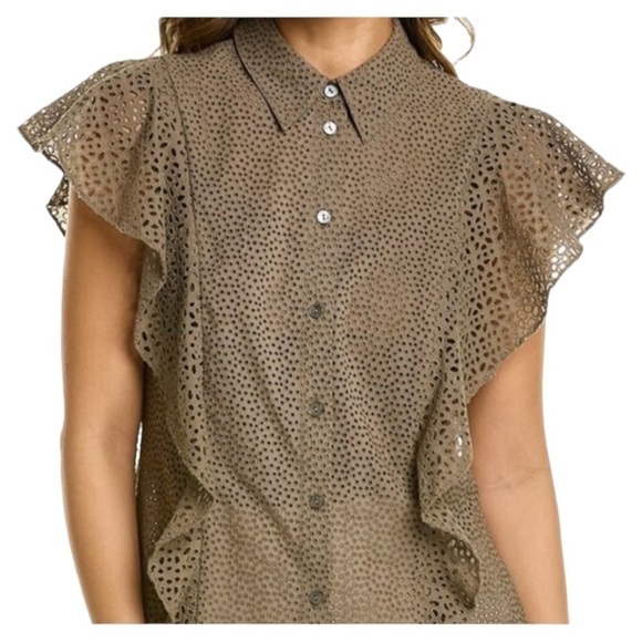 Theory Nova Ruffled Cotton Eyelet Cap sleeve Button Down Blouse Shirt NEW Size S - Picture 5 of 10